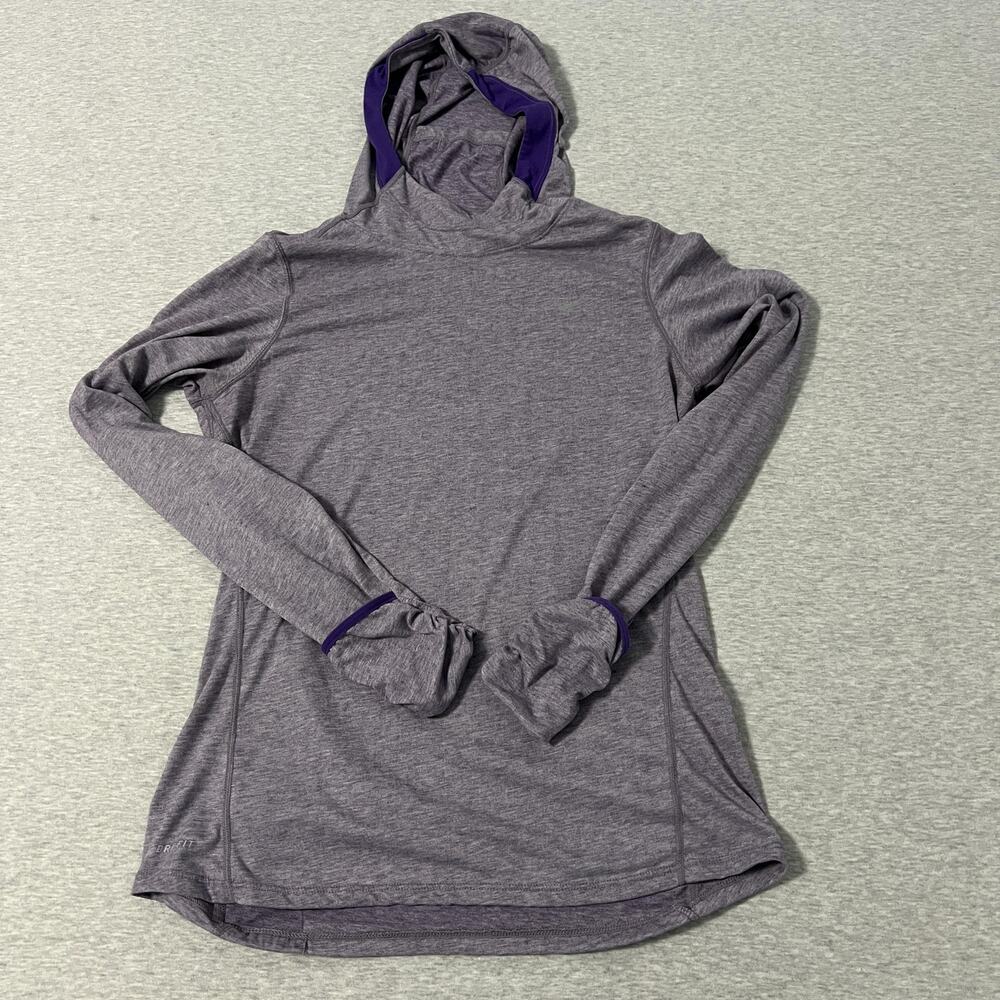 Nike Dri-FIT Pullover Hoodie Womens Medium Purple Running Thumbholes Pocket Pony